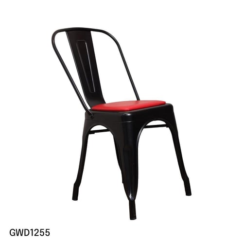 كرسي طعام وكافية حديد اسود مع مقعد جلد احمر GWD125...