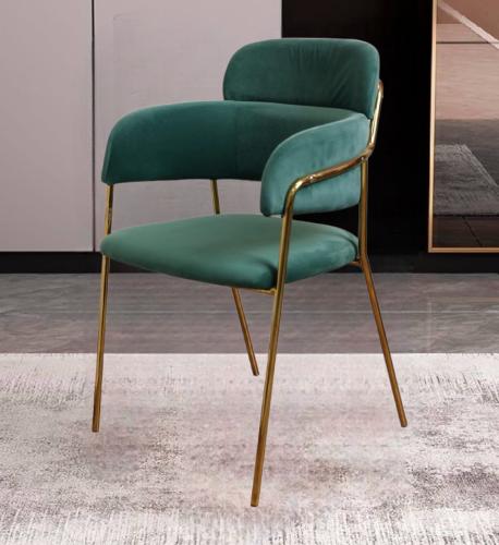 كرسي طعام وكافية قماش قطيفة اخضر وقاعدة ارجل ستيل...