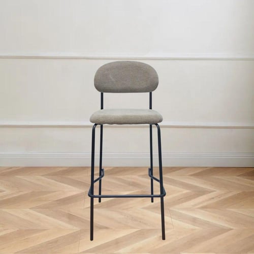 كرسي بار قماش رمادي و قاعدة اربع ارجل حديد لون اسو...