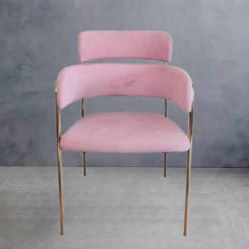 كرسي طعام وكافية قماش قطيفة وردي وقاعدة ارجل ستيل...