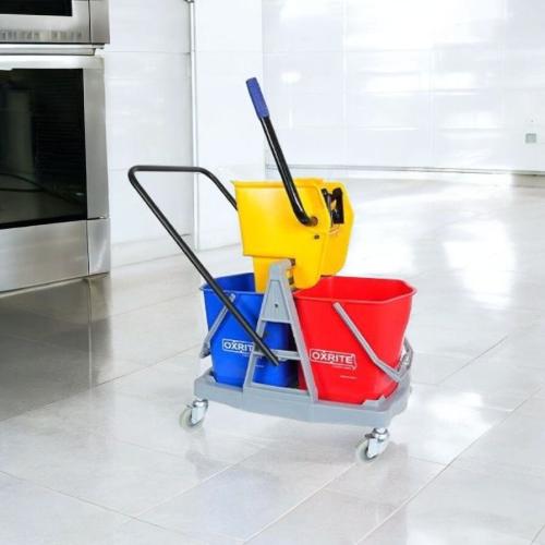 عربية نظافة مع عصار بلاستيك اصفر مع سطلين ويد للدف...