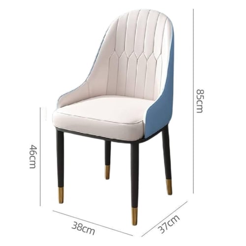 كرسي طعام جلد لونين ابيض مع ازرق مع قاعدة ارجل حدي...