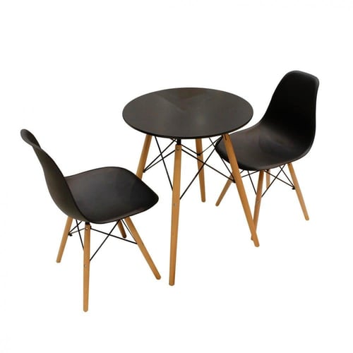 طقم طاولة طعام دائرية 60CM خشب اسود و 2 كراسي فايب...