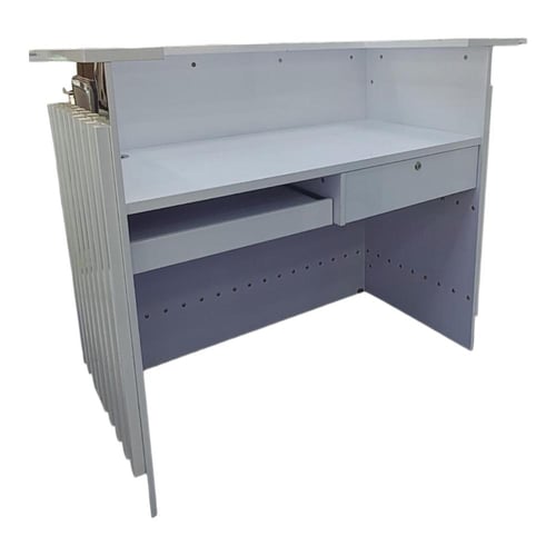 كاونتر استقبال خشبي مع أدراج 120سم ابيض و ذهبي