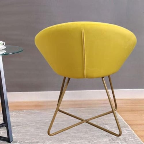 كرسي طعام وكافية قماش قطيفة اصفر وقاعدة ارجل حديد...