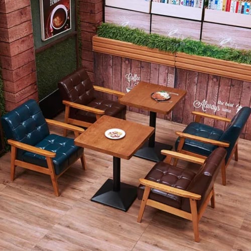 طاولة طعام خشب لون بني مربعه 60CM قاعدة حديد اسود...