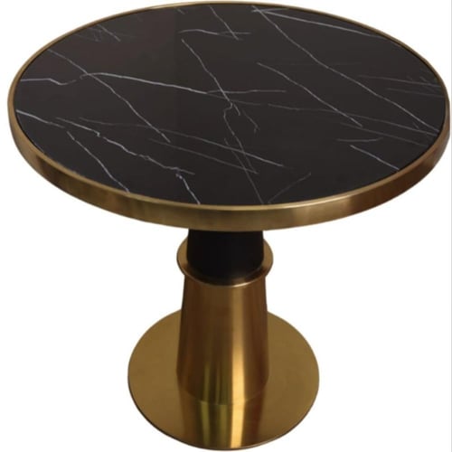 طاولة طعام فاخرة دائرية 80CM قاعدة ستيل ذهبي مع سط...