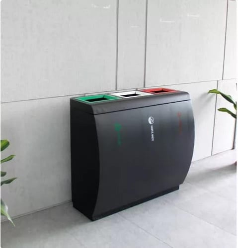 سلة مهملات خارجية ستيل اسود 3 فتحات RB25