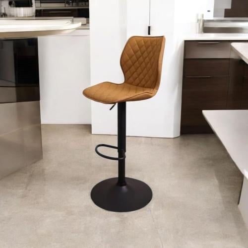 كرسي بار جلد برتقالي وقاعدة هيدروليك اسود CQ-5426-...