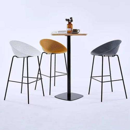 كرسي بار فايبر ابيض وقاعدة ارجل حديد لون اسود IEAS...