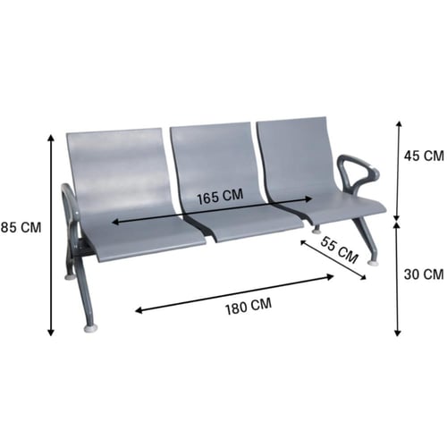 كرسي انتظار فايبر اسود 3مقاعد بقواعد فايبر اسود GW...