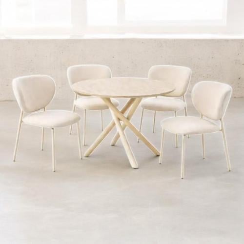 طقم طاولة طعام دائري خشب بيج DL-4BEIGE