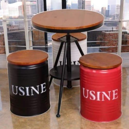 طقم طاولة طعام سطح خشبي دائري مع 3 كراسي شكل برميل...