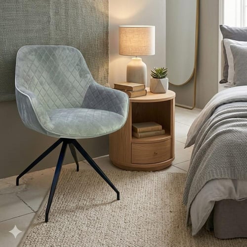 كرسي طعام وكافيه بيد قماش قطيفة رمادي فاتح DM-C590...