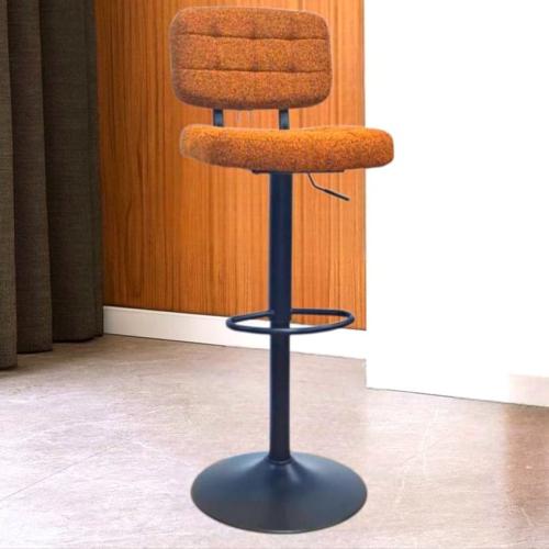 كرسي بار قماش بوكلية برتقالي و قاعدة هيدروليك اسود