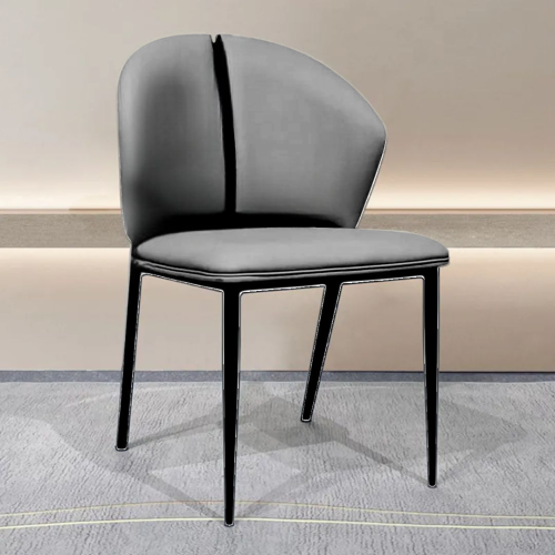 كرسي طعام جلد رمادي مع قاعدة ارجل حديد رمادي GWD15...