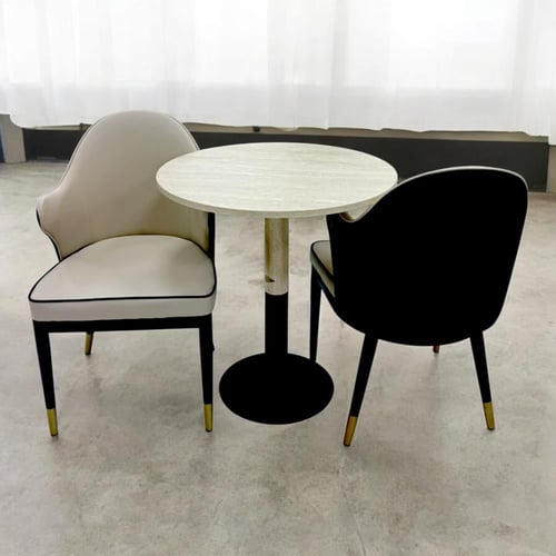 طقم ضيافة و كافيه طاوله خشب دائري مع 2 كراسي جلد م...