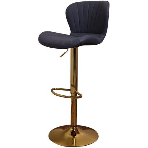 كرسي بار جلد ازرق غامق وقاعدة هيدروليك ذهبي CQ-887...