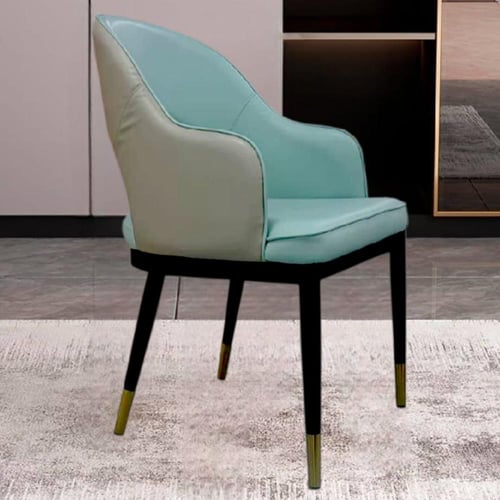 كرسي طعام جلد لونين اخضر مع رصاصي مع قاعدة ارجل حد...