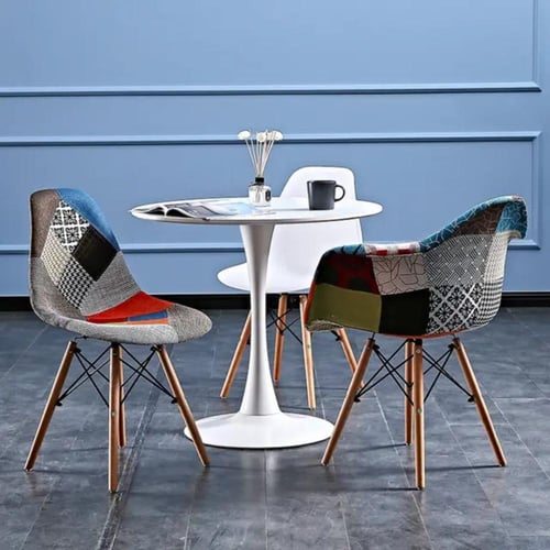 طاولة طعام دائرية 80CM سطح خشب مع قاعدة فايبر لون...