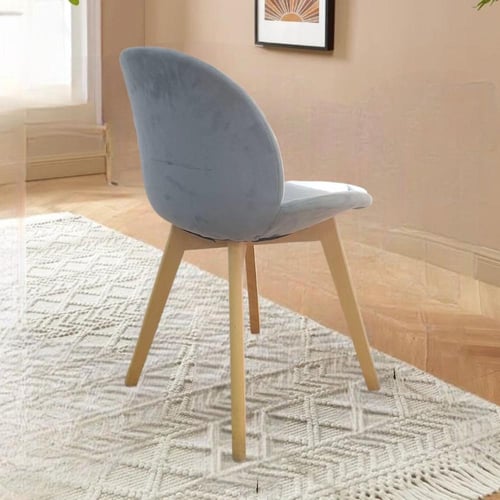 كرسي طعام وكافية قماش قطيفة رصاصي فاتح وقاعدة ارجل...