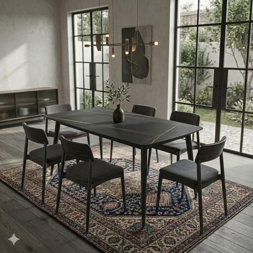 طاولة طعام سيراميك مستطيل اسود مقاس 140CM*80CM*72C...