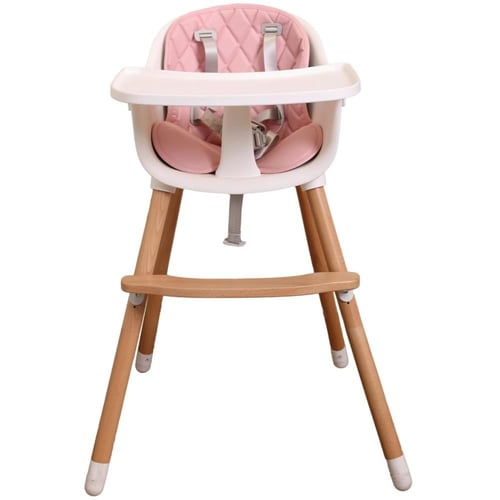 كرسي طعام اطفال بلاستيك مع قاعدة ارجل خشب لون وردي...