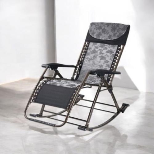 كرسي خارجي للاسترخاء اسود مع رمادي حديد قابل للطي...