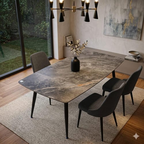 طاولة طعام سيراميك مستطيل رصاصي مقاس 140CM*80CM*72...