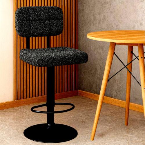 كرسي بار قماش اسود و قاعدة هيدروليك اسود