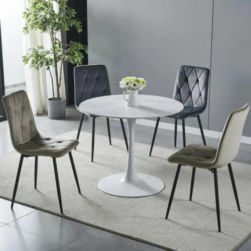 طاولة طعام دائرية 80CM سطح خشب مع قاعدة فايبر لون...