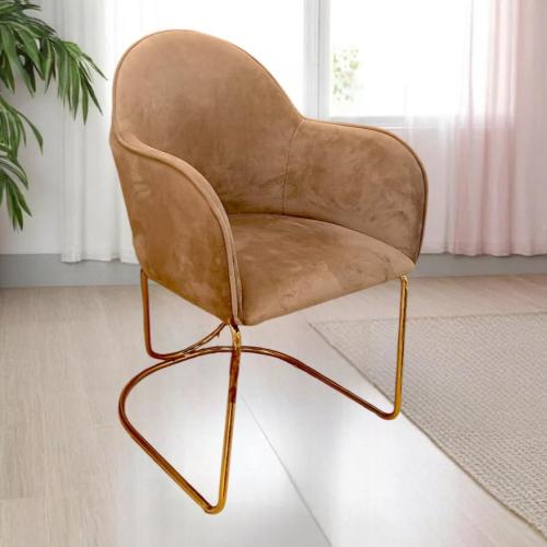 كرسي طعام وكافية قماش قطيفة بني وقاعدة ارجل حديد ذ...