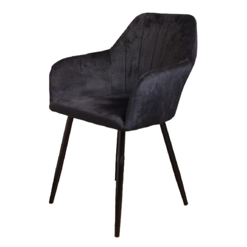 كرسي طعام وكافية قماش قطيفة اسود وقاعدة ارجل حديد...