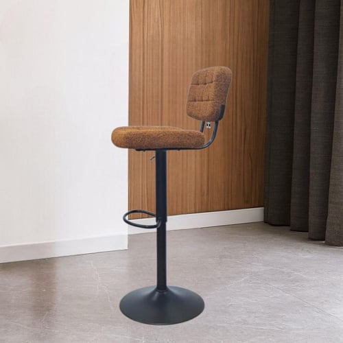 كرسي بار قماش بوكلية برتقالي و قاعدة هيدروليك اسود