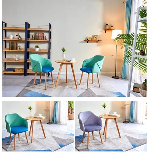 كرسي طعام خشب بني مع مقعد قماش ازرق لونين GWD1455