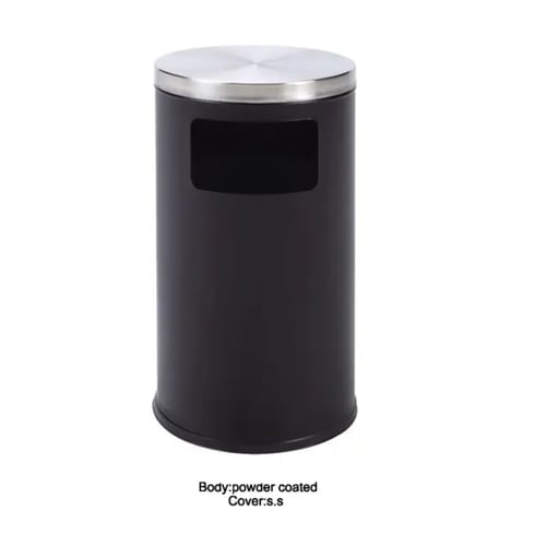 سلة مهملات خارجية دائري اسطواني ستيل اسود فتحة جان...