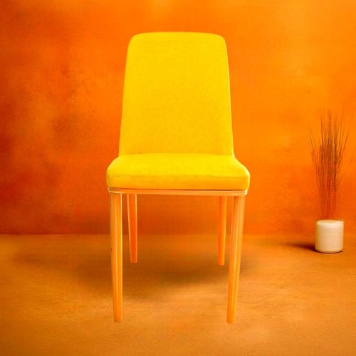 كرسي طعام جلد اصفر مع قاعدة ارجل حديد لون خشبي GWD...