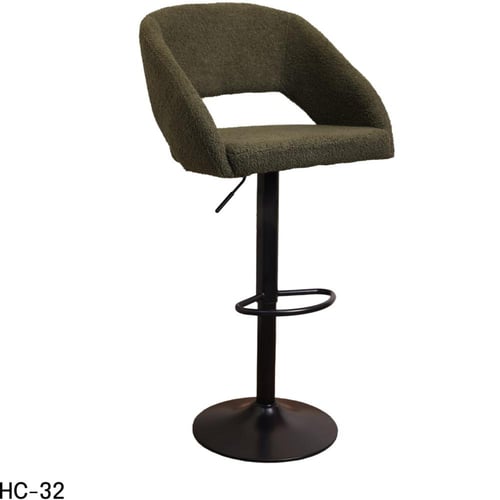 كرسي بار قماش اخضر زيتي غامق وقاعدة هيدروليك اسود...