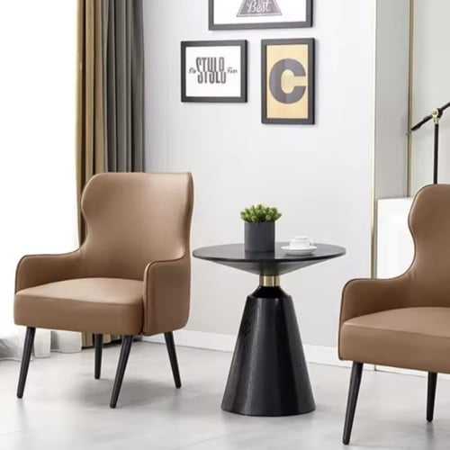 كرسي جلد بني كبير لغرف المعيشة مفرد بقواعد حديد مو...