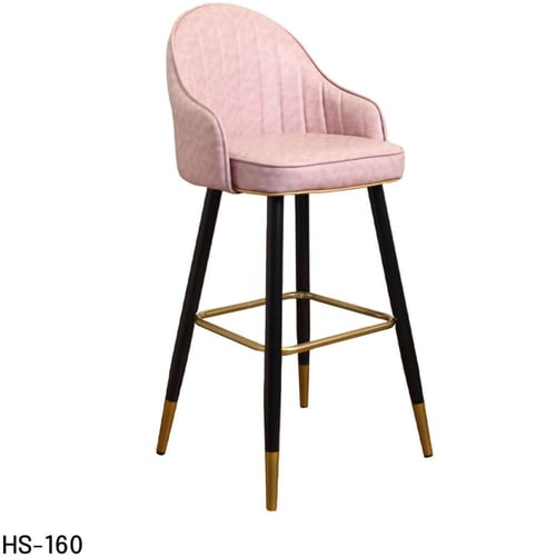 كرسي بار جلد وردي وقاعدة ارجل حديد لون اسود HS-160...