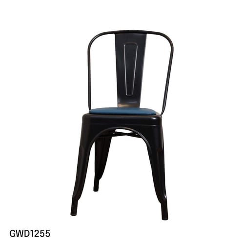كرسي طعام وكافية حديد اسود مع مقعد جلد ازرق GWD125...