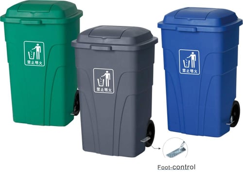 حاوية نفايات بلاستيك كبير بعربة ودعاسة جانبية رماد...