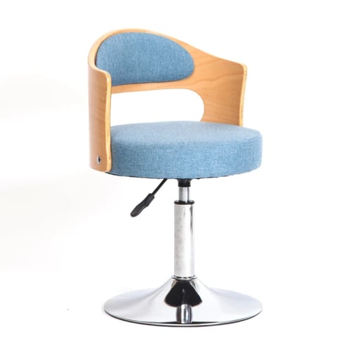 كرسي بار خشب مع مقعد قماش ازرق فاتح وقاعدة هيدرولي...