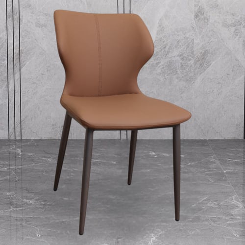 كرسي طعام جلد برتقالي مع قاعدة ارجل حديد رمادي H39...