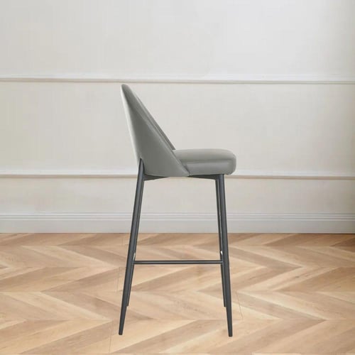 كرسي بار جلد رمادي و قاعدة اربع ارجل حديد لون اسود