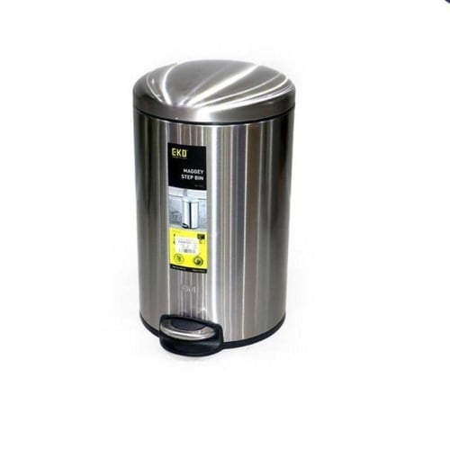 سلة مهملات EKO دائري اسطواني بدعاسة ستيل فضي 20لتر...
