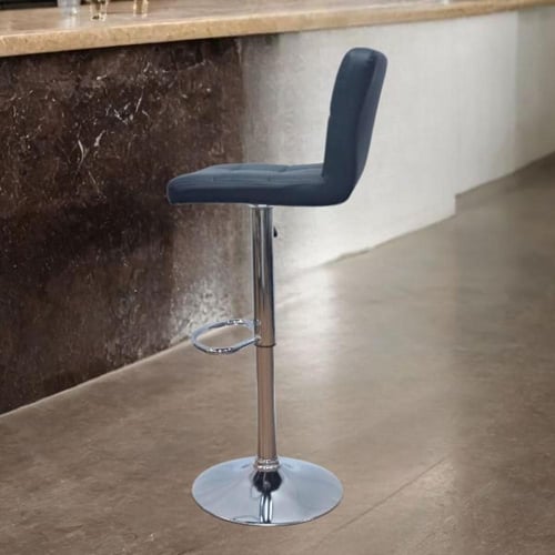 كرسي بار جلد اسود وقاعدة هيدروليك فضي YS8052-1