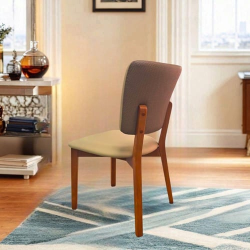 كرسي طعام وكافية جلد بيج بهيكل خشب كامل مع قاعدة ا...