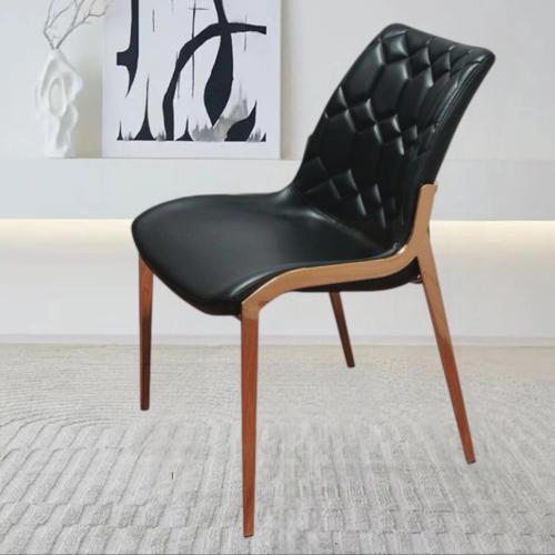 كرسي طعام جلد بيج على رصاصي مع قاعدة ارجل حديد بني...