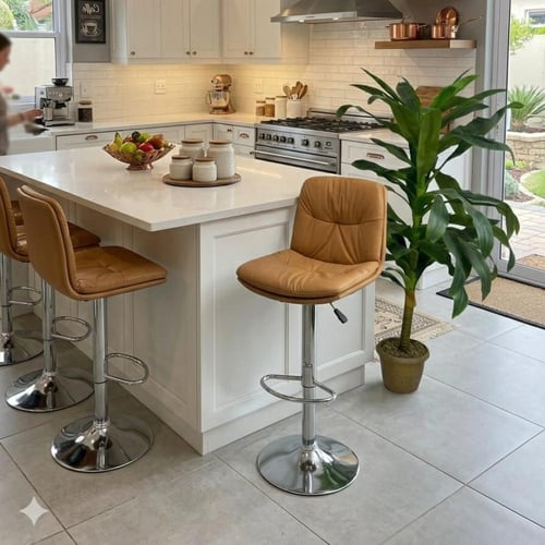 كرسي بار بمقعد جلد بني جملي مع قاعدة هيدروليك ستيل...